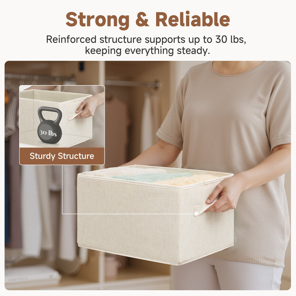 Fabric Storage Bins for Closet Shelves, Set of 3