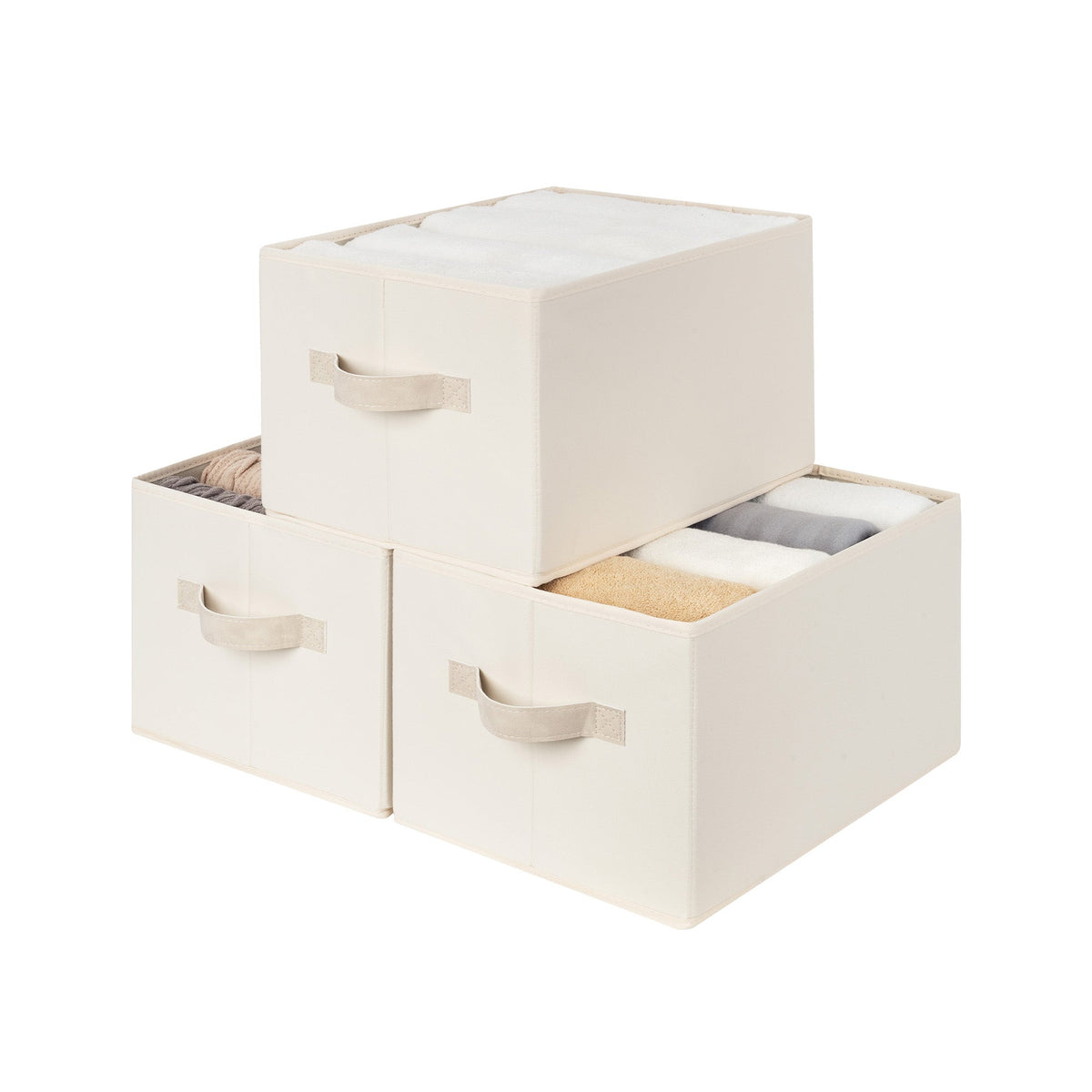 Fabric Storage Bins with Built-In Handles, Set of 3