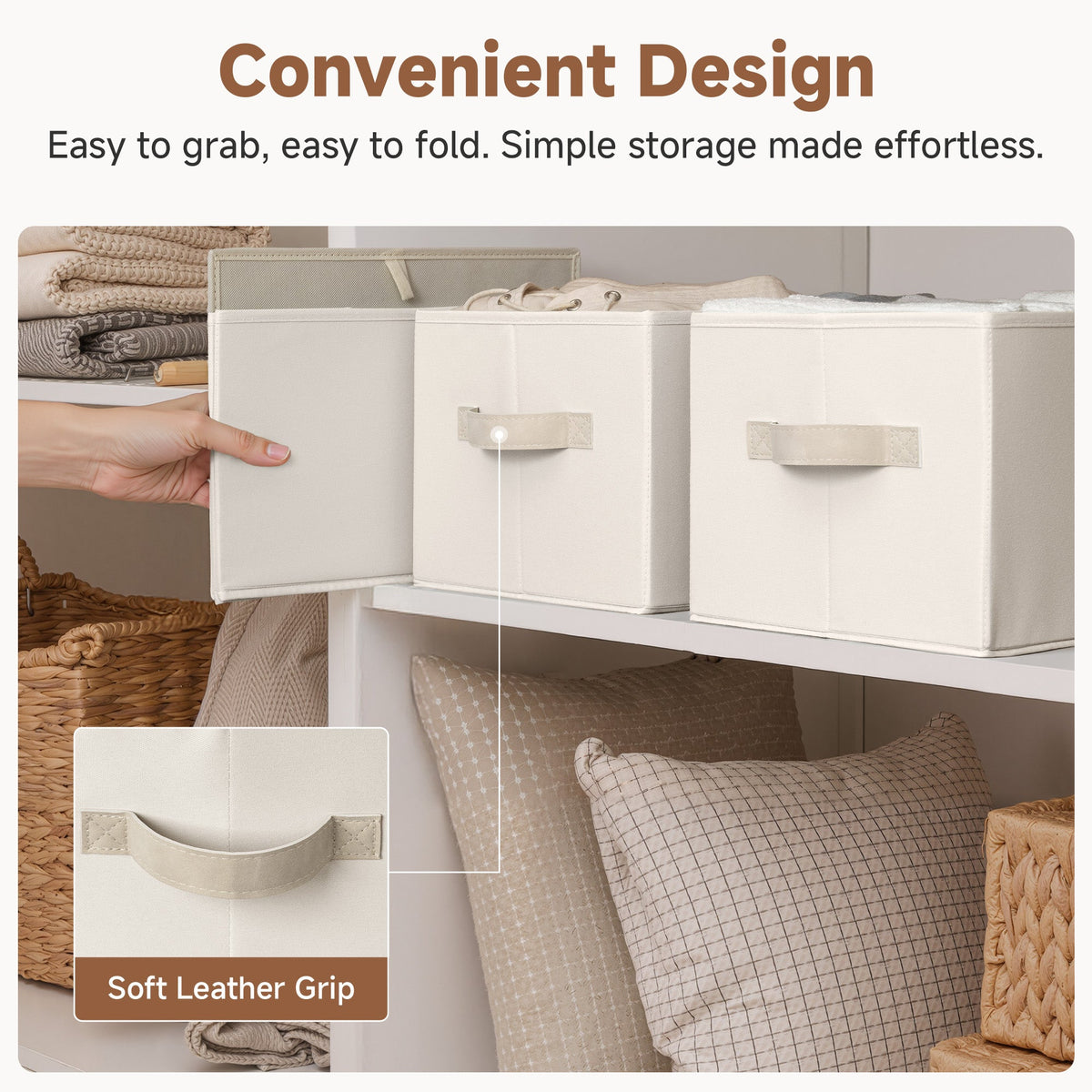 Fabric Storage Bins with Built-In Handles, Set of 3