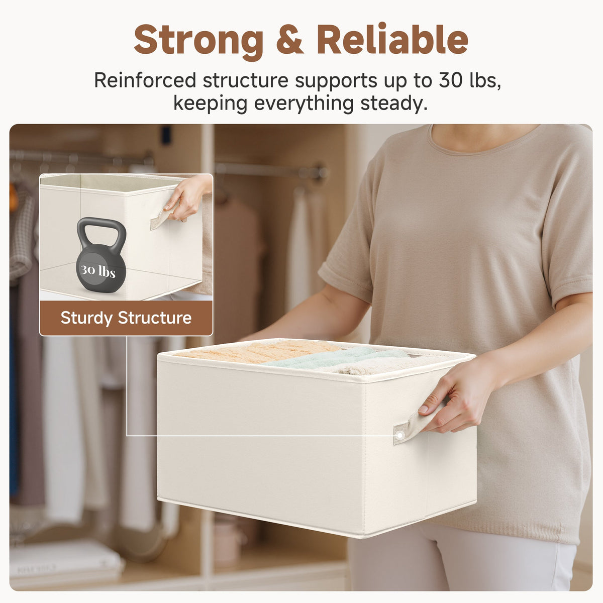 Fabric Storage Bins with Built-In Handles, Set of 3