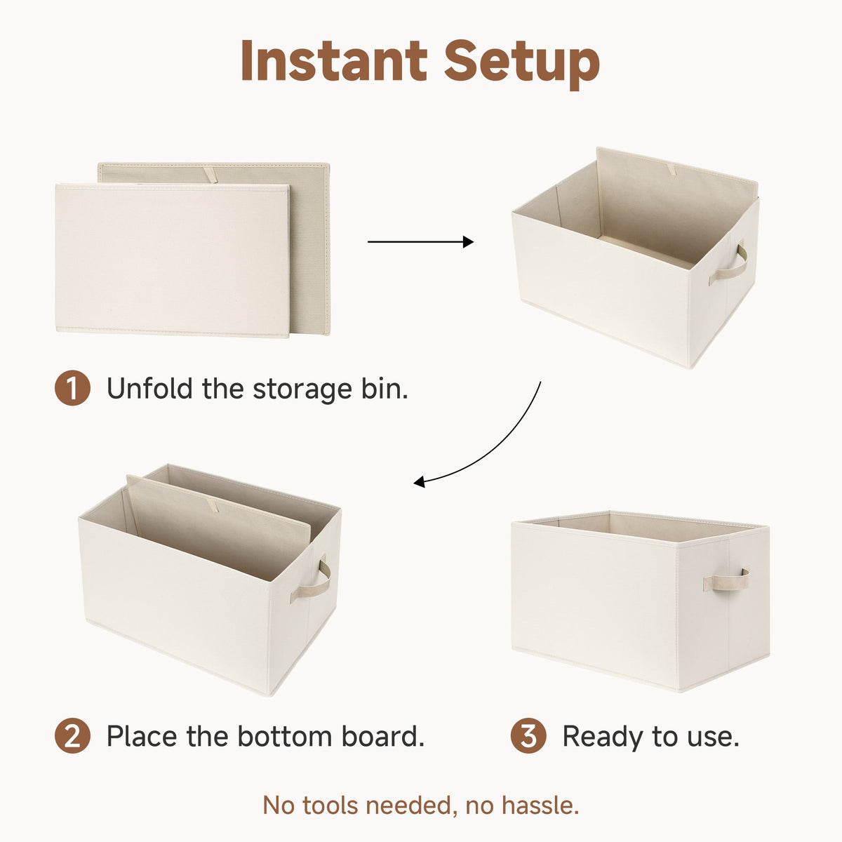 Fabric Storage Bins with Built-In Handles, Set of 3