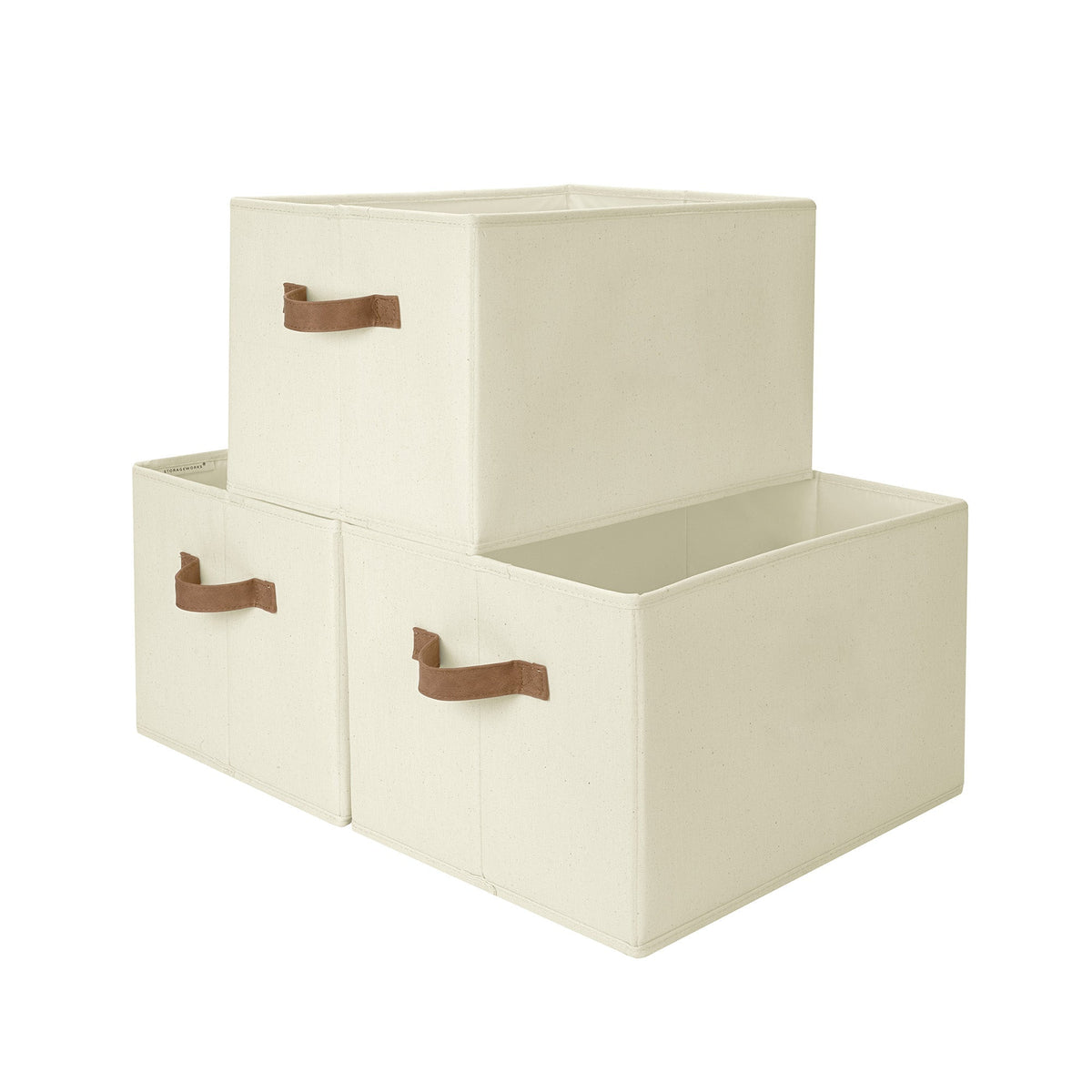 Foldable Fabric Storage Bins with PU Handles, Set of 3