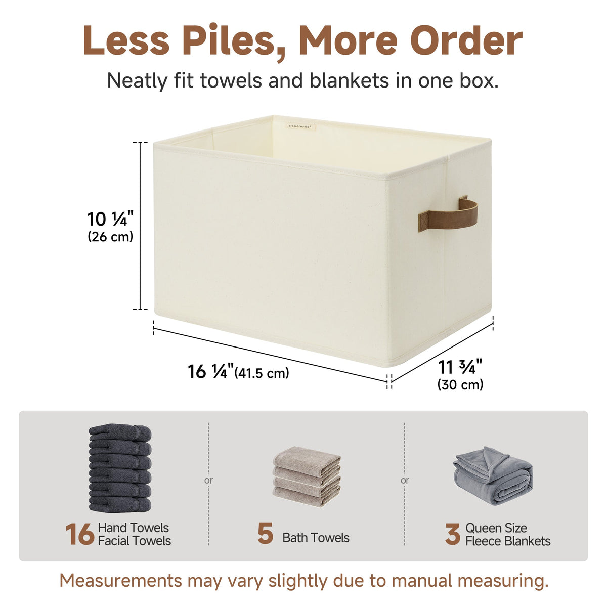 Foldable Fabric Storage Bins with PU Handles, Set of 3