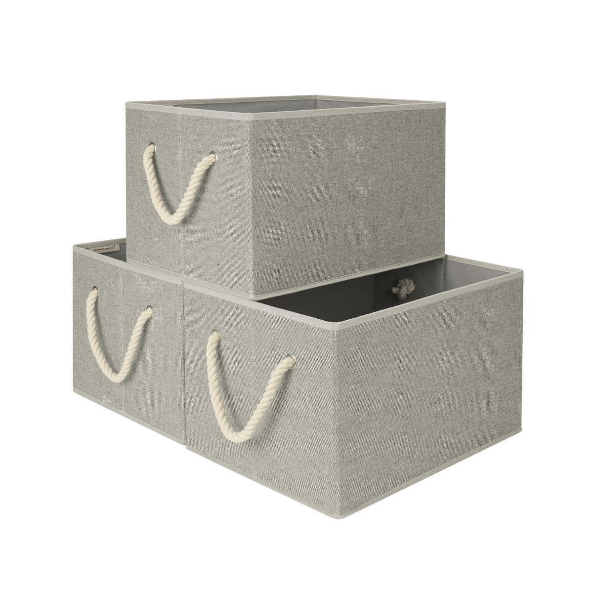 Fabric Storage Bins with Cotton Rope Handles, Set of 3