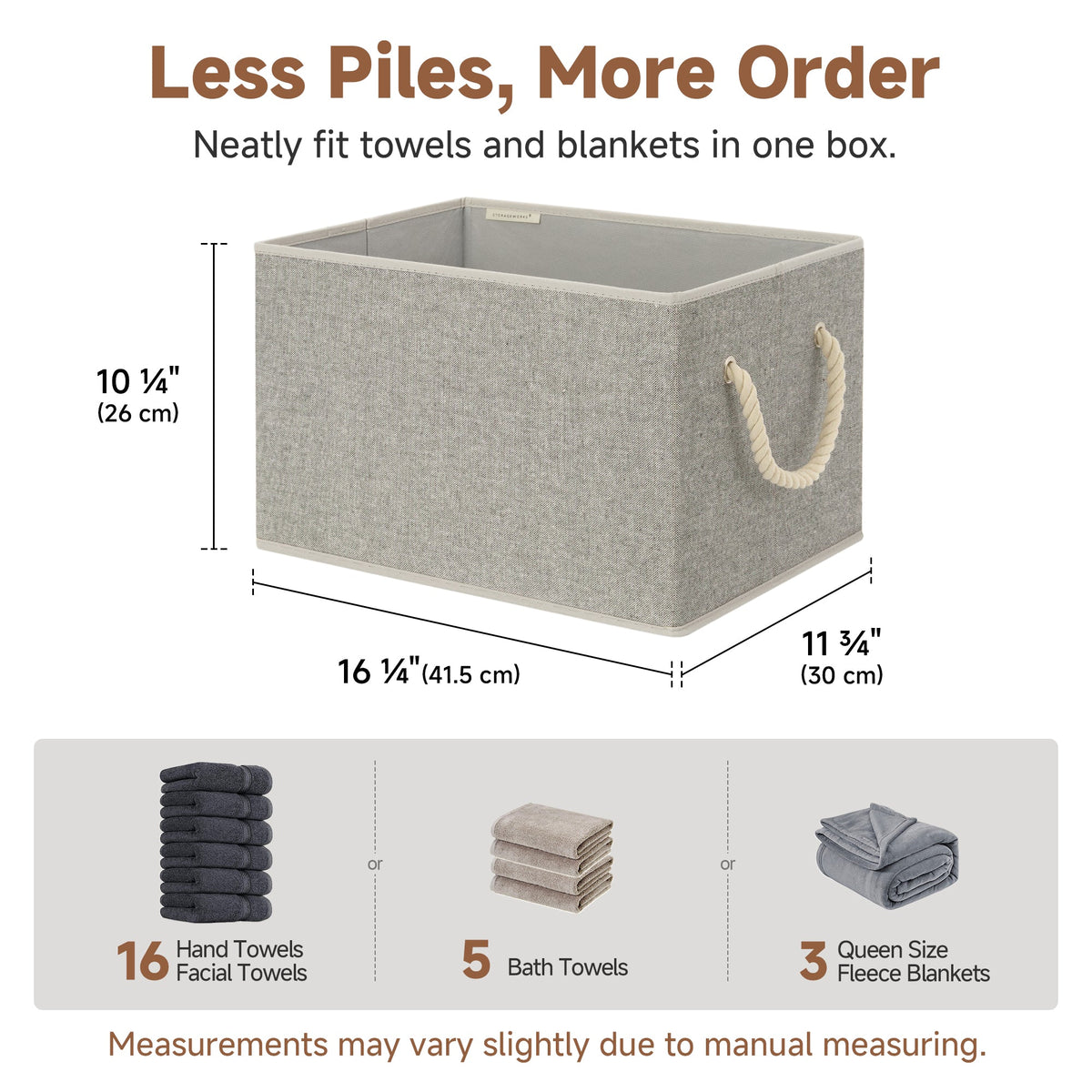 Fabric Storage Bins with Cotton Rope Handles, Set of 3