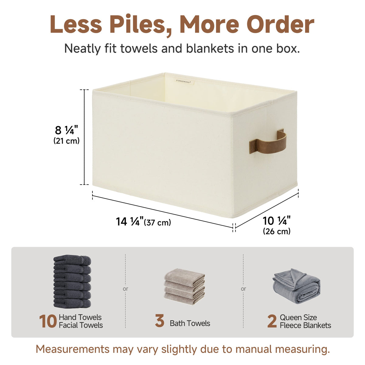 Foldable Fabric Storage Bins with PU Handles, Set of 3