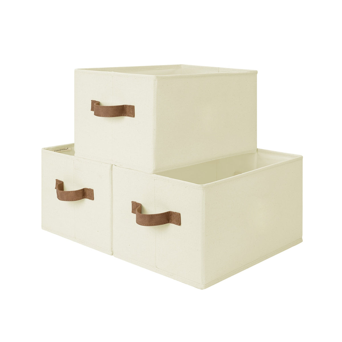 Foldable Fabric Storage Bins with PU Handles, Set of 3