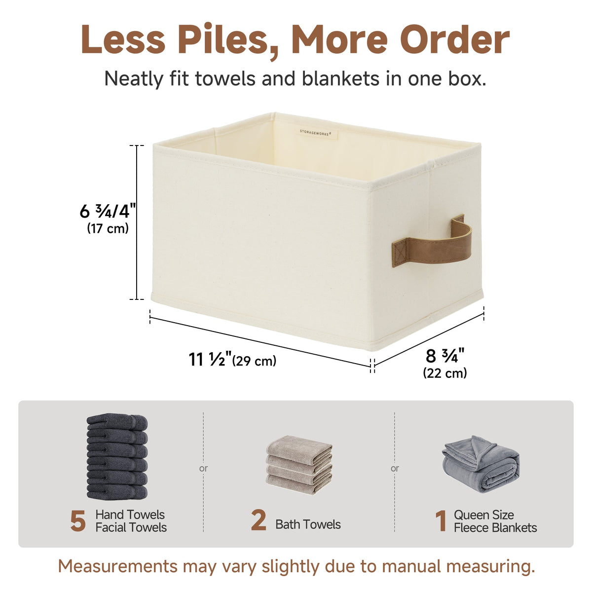 Foldable Fabric Storage Bins with PU Handles, Set of 3