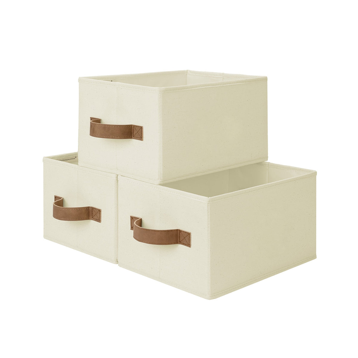 Foldable Fabric Storage Bins with PU Handles, Set of 3