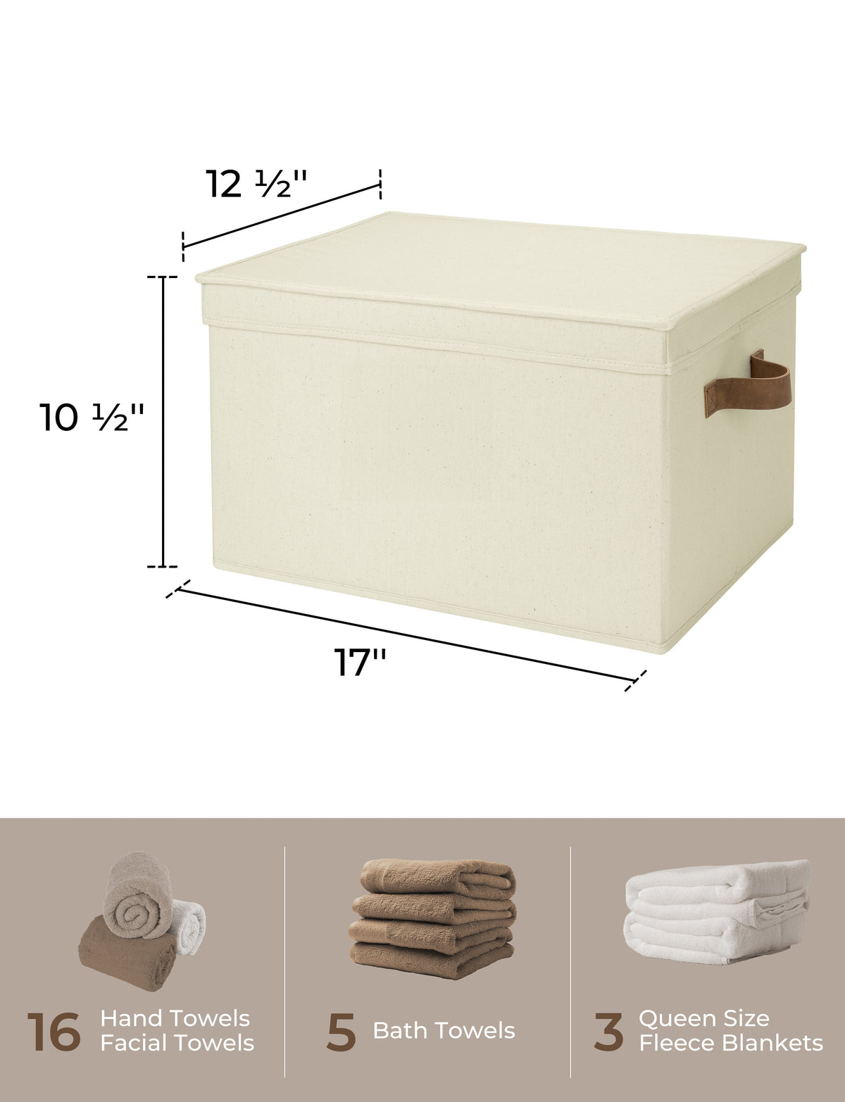 Solid Color Lidded Fabric Storage Bins with PU Handles, Set of 3