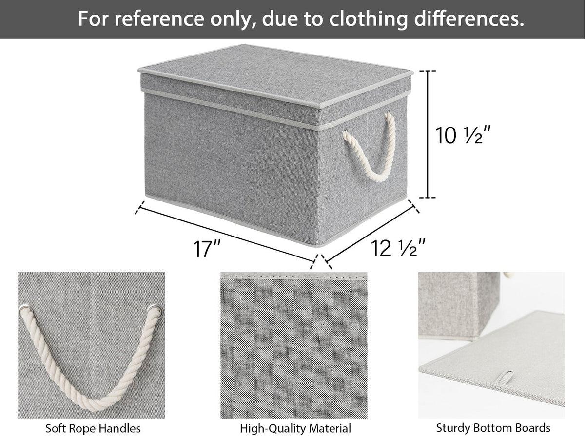 Lidded Fabric Storage Bins with Cotton Rope Handles, Set of 3