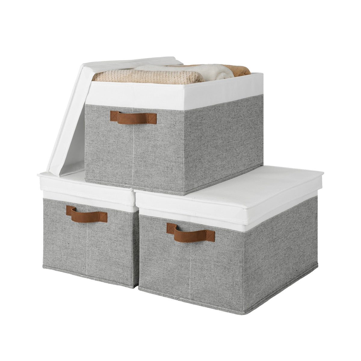 Lidded Large Storage Bins, Two-Tone Design, Set of 3