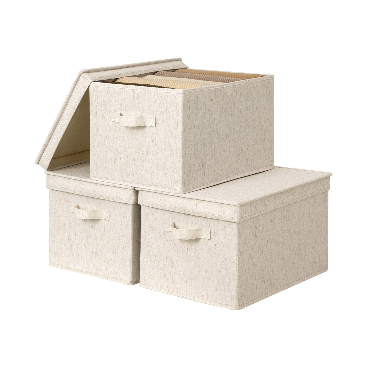 Rustic Linen Lidded Storage Bins, Set of 3