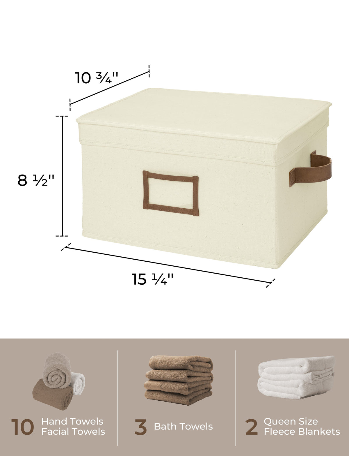 Solid Color Lidded Fabric Storage Bins with PU Handles, Set of 3