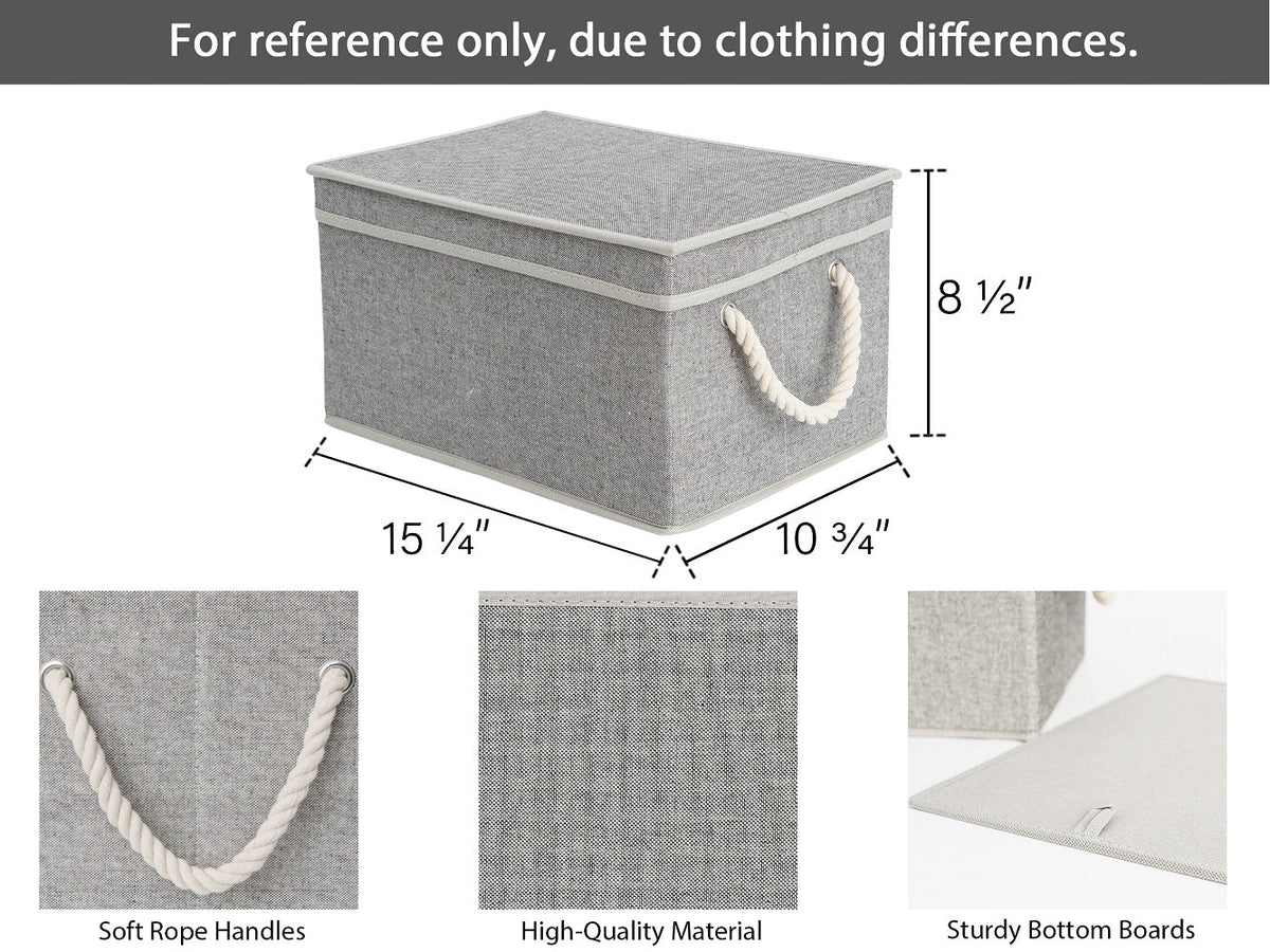 Lidded Fabric Storage Bins with Cotton Rope Handles, Set of 3