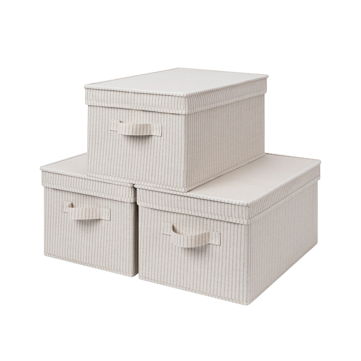 Solid Color Lidded Fabric Storage Bins with PU Handles, Set of 3