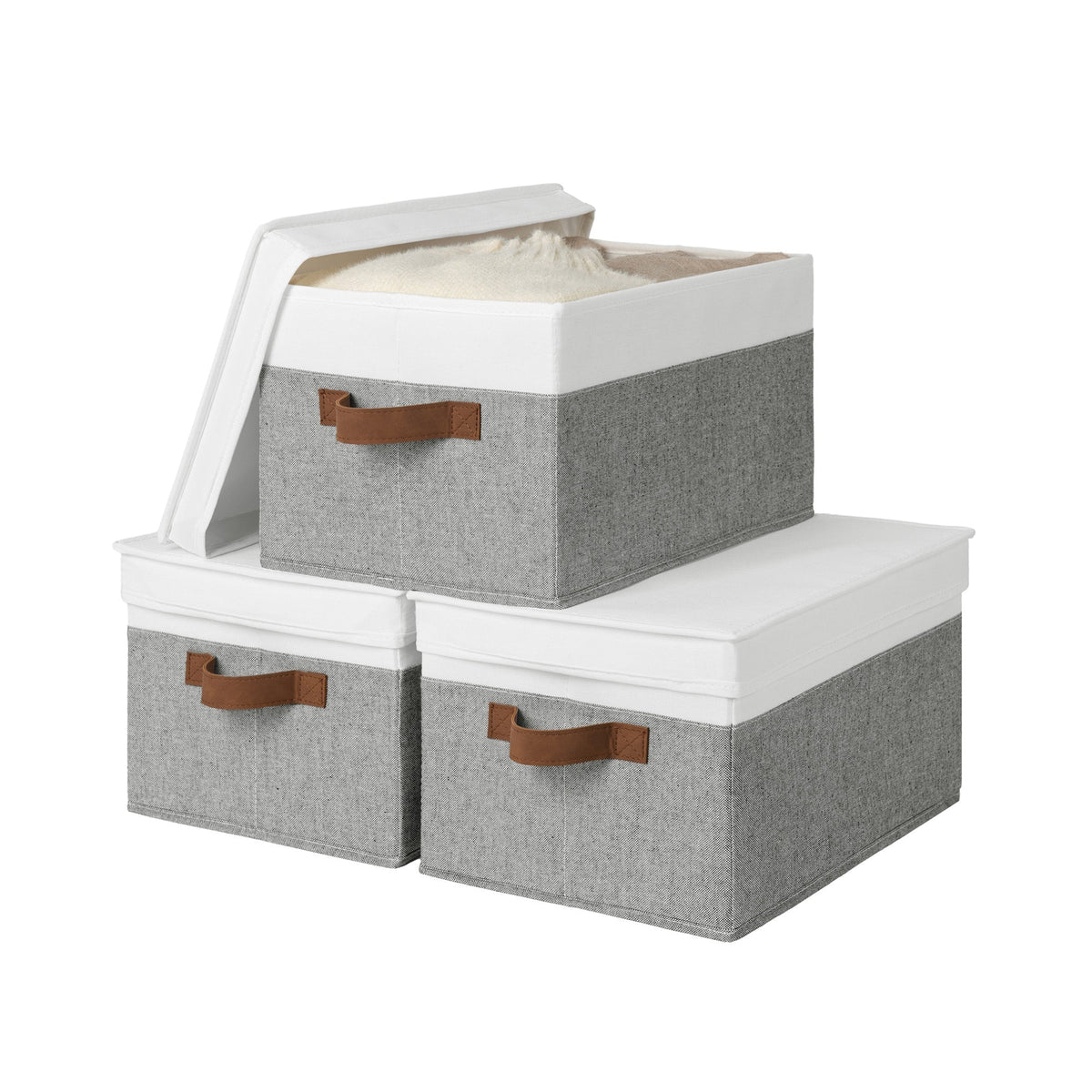 Lidded Large Storage Bins, Two-Tone Design, Set of 3