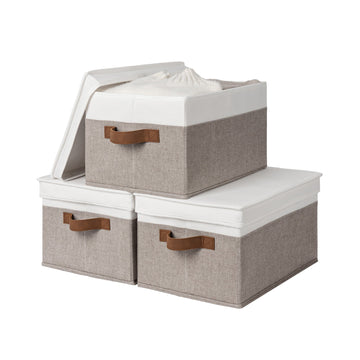 Lidded Large Storage Bins, Two-Tone Design, Set of 3