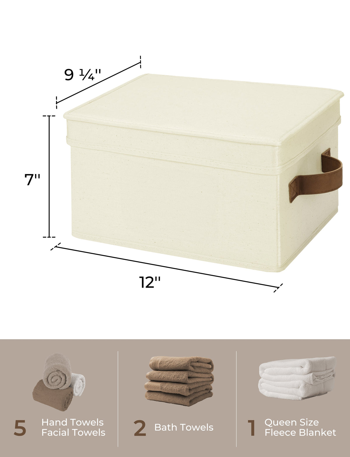Solid Color Lidded Fabric Storage Bins with PU Handles, Set of 3