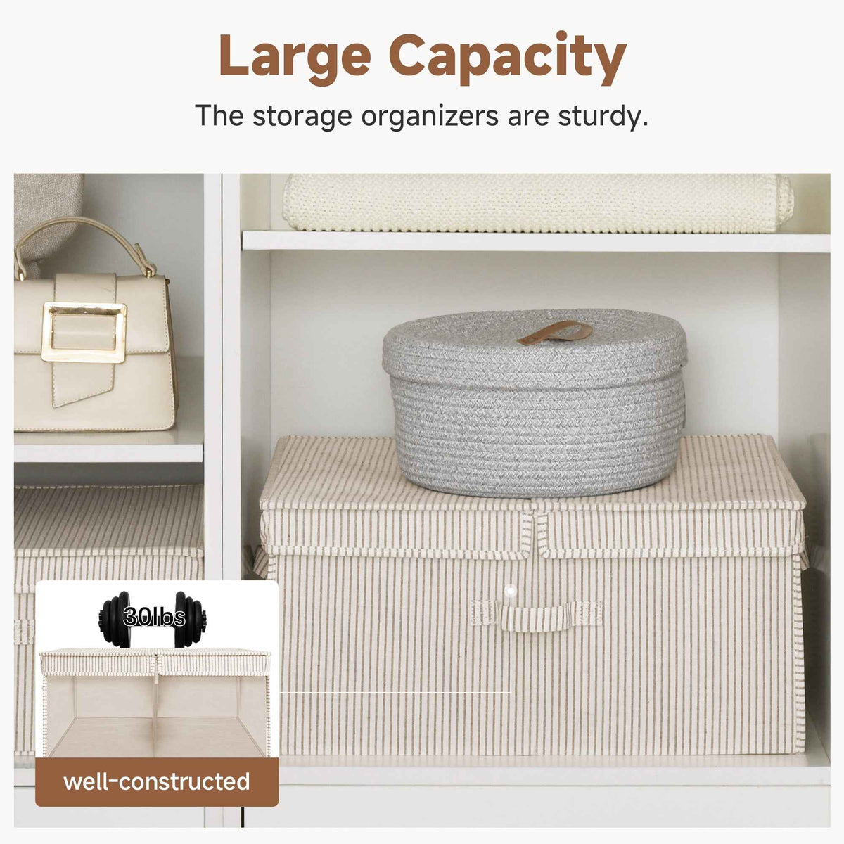 Extra Large Fabric Storage Bins with Lids, 55L