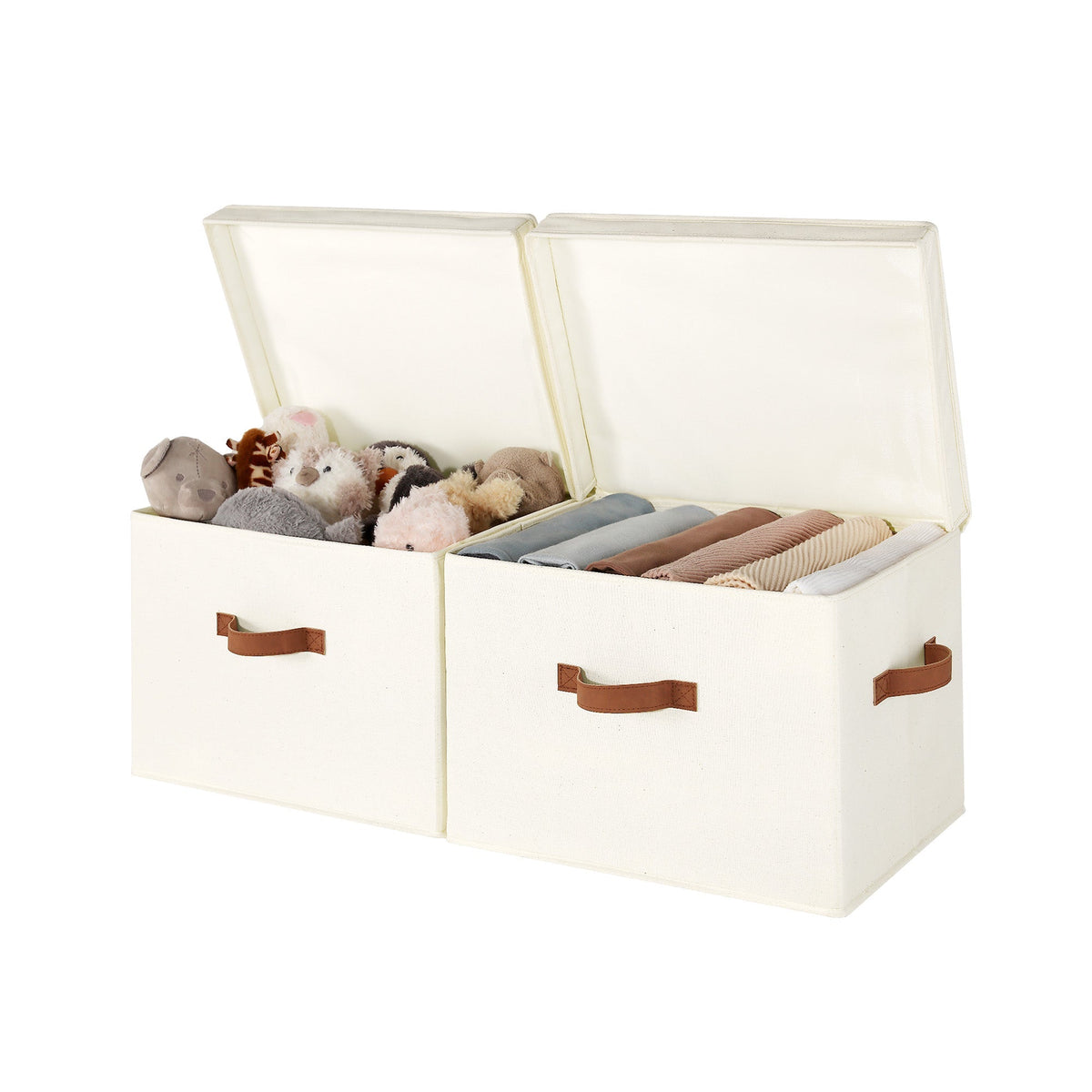 Fabric Storage Bins with Flip-Top Lids, Set of 2