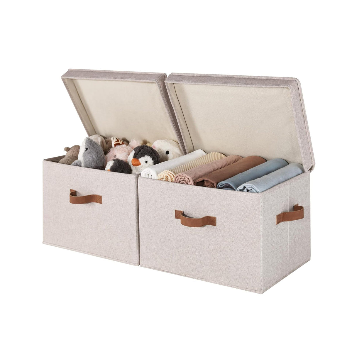 Fabric Storage Bins with Flip-Top Lids, Set of 2