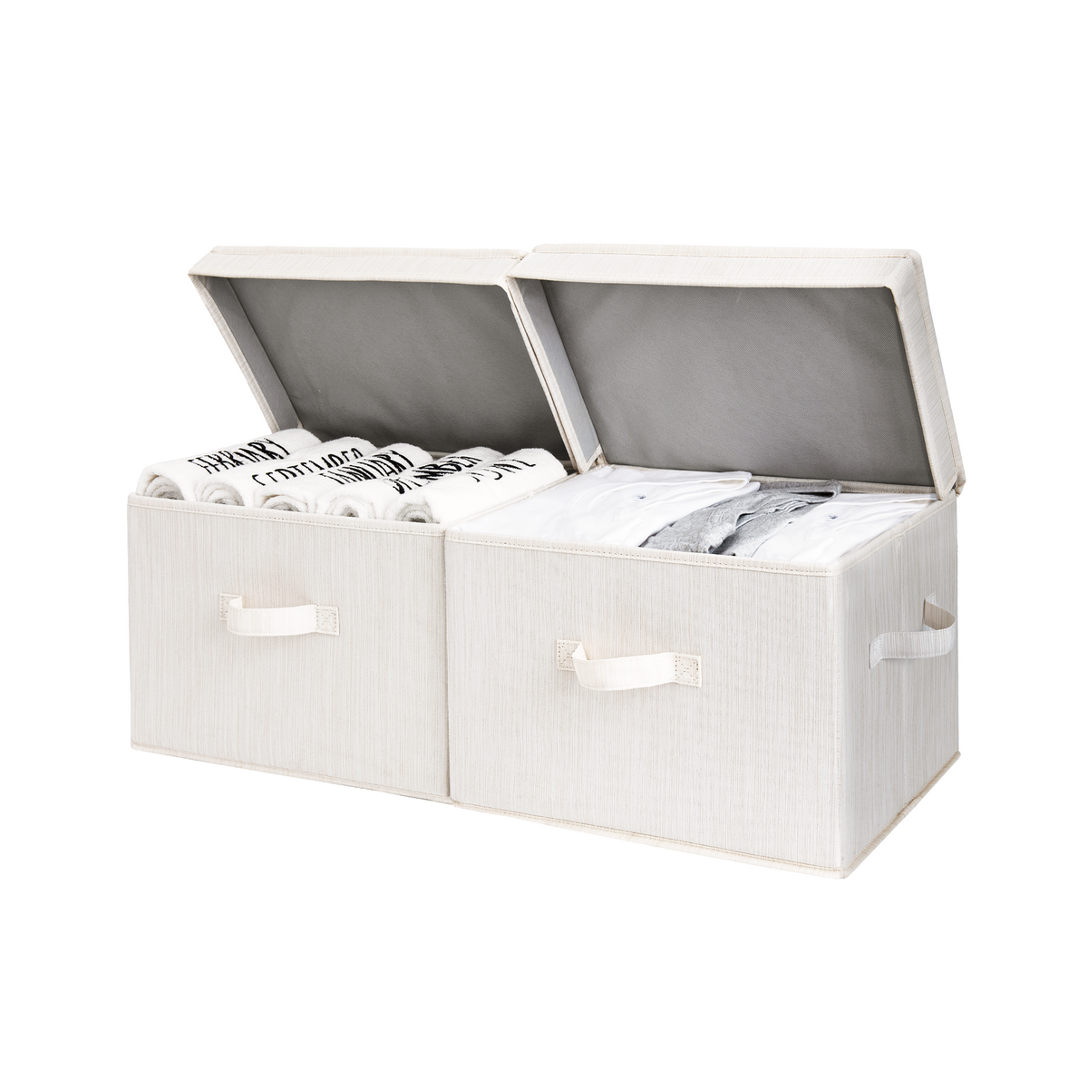 Fabric Storage Bins with Flip-Top Lids, Set of 2