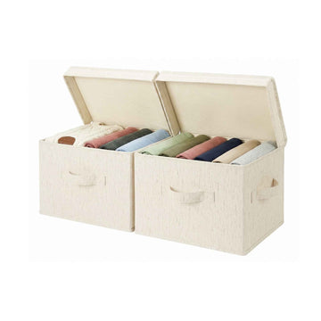 Rustic Linen Fabric Storage Bins with Flip-Top Lids, Set of 2