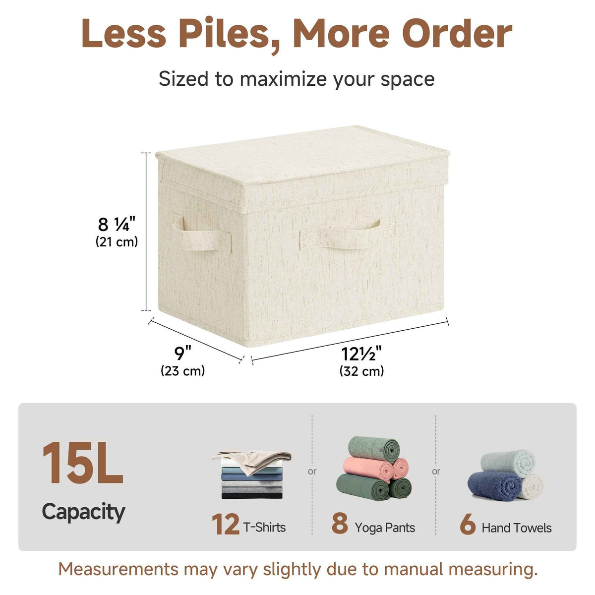 Rustic Linen Fabric Storage Bins with Flip-Top Lids, Set of 2