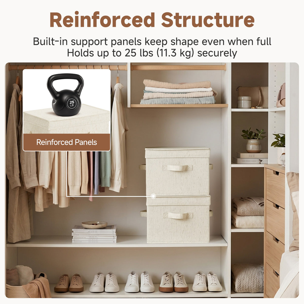Rustic Linen Fabric Storage Bins with Flip-Top Lids, Set of 2