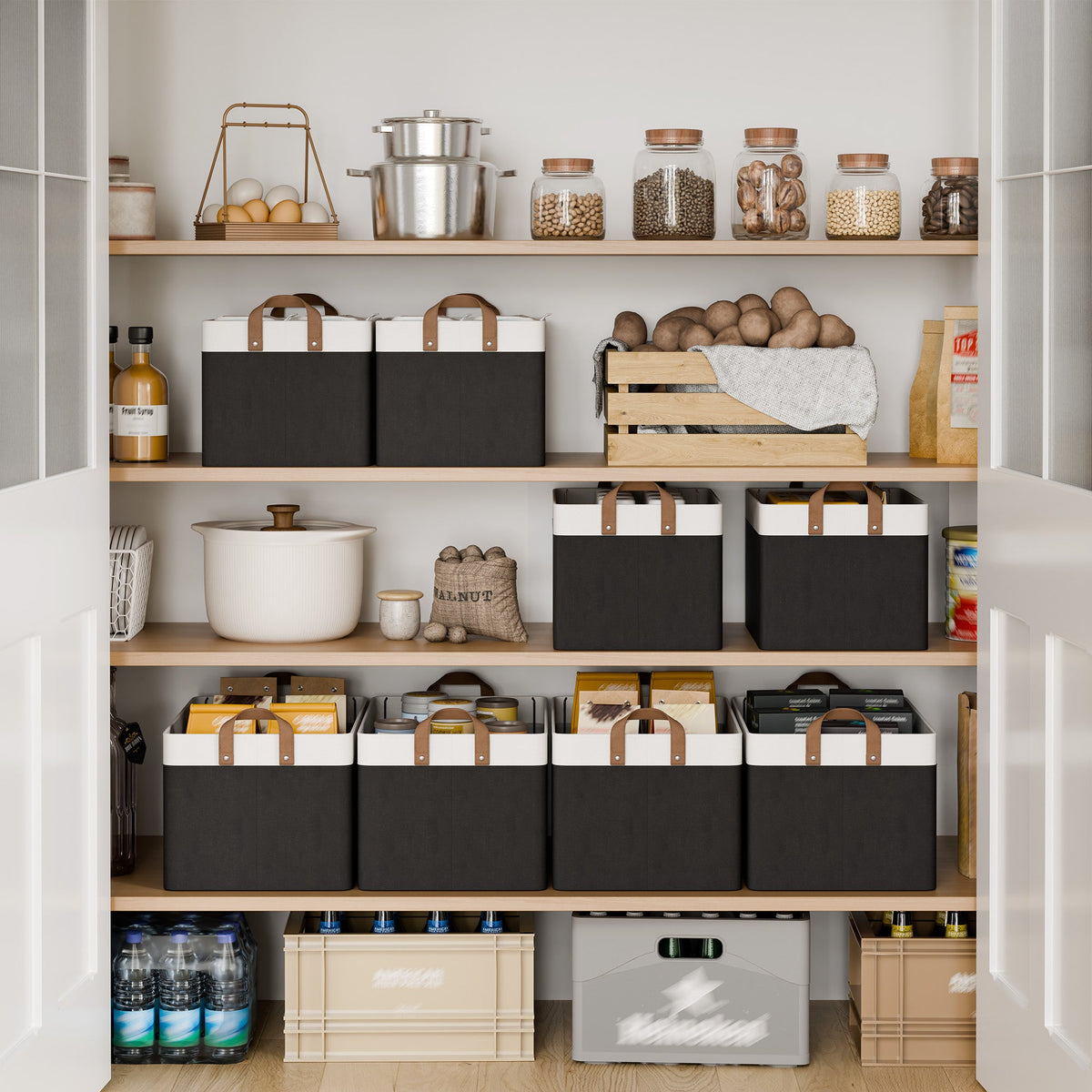 Two-Tone Closet Storage Bins with Handles, Set of 2