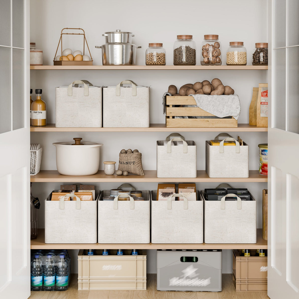 Storage Bins, Metal Frame, Beige-Cotton-linen, 2-Pack