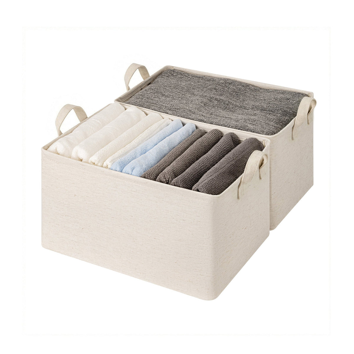 Storage Bins, Metal Frame, Beige-Cotton-linen, 2-Pack