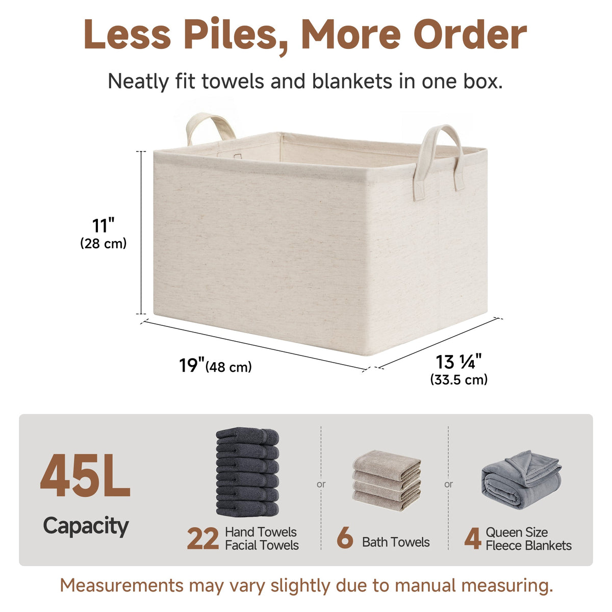 Storage Bins, Metal Frame, Beige-Cotton-linen, 2-Pack