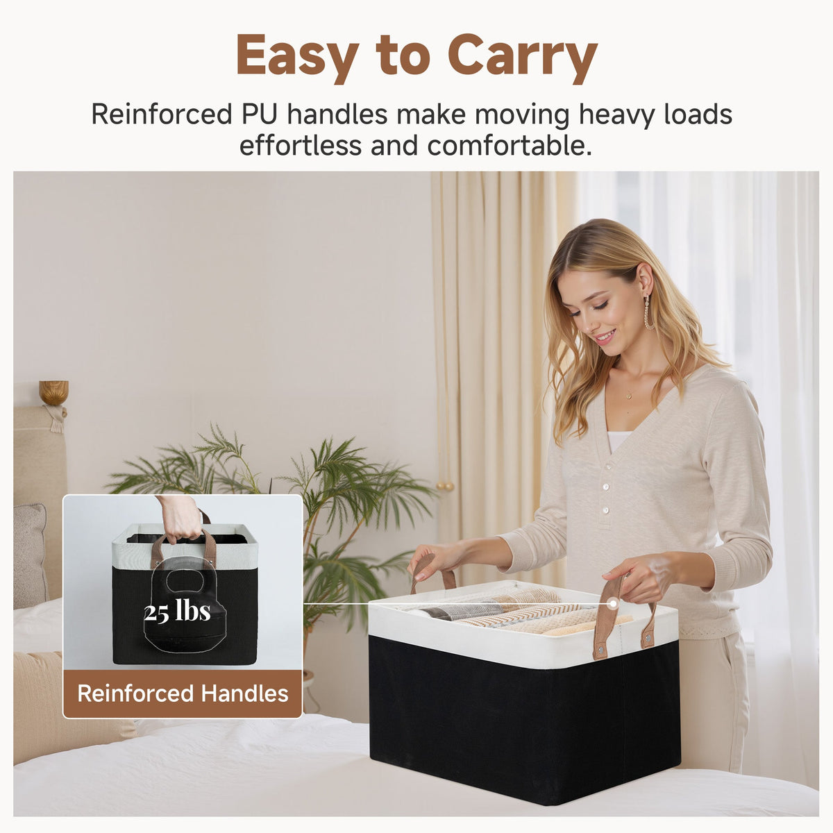 Two-Tone Closet Storage Bins with Handles, Set of 2