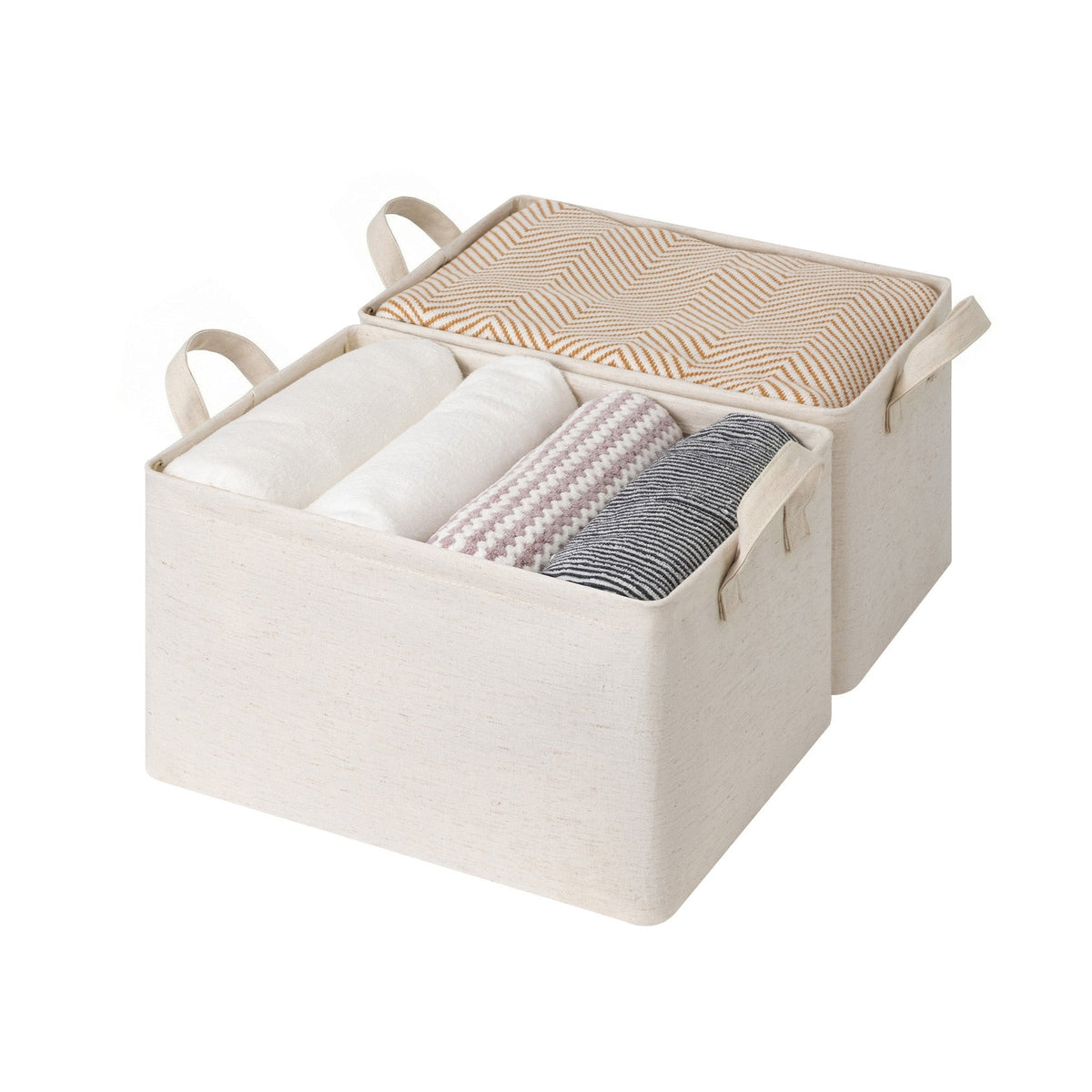Storage Bins, Metal Frame, Beige-Cotton-linen, 2-Pack