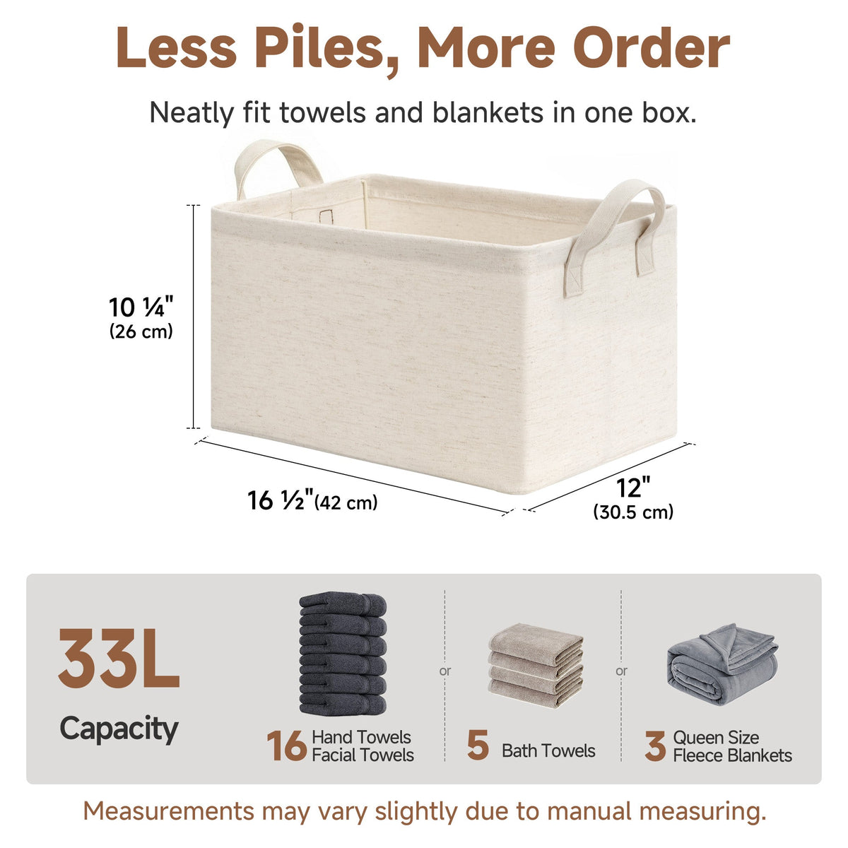Storage Bins, Metal Frame, Beige-Cotton-linen, 2-Pack