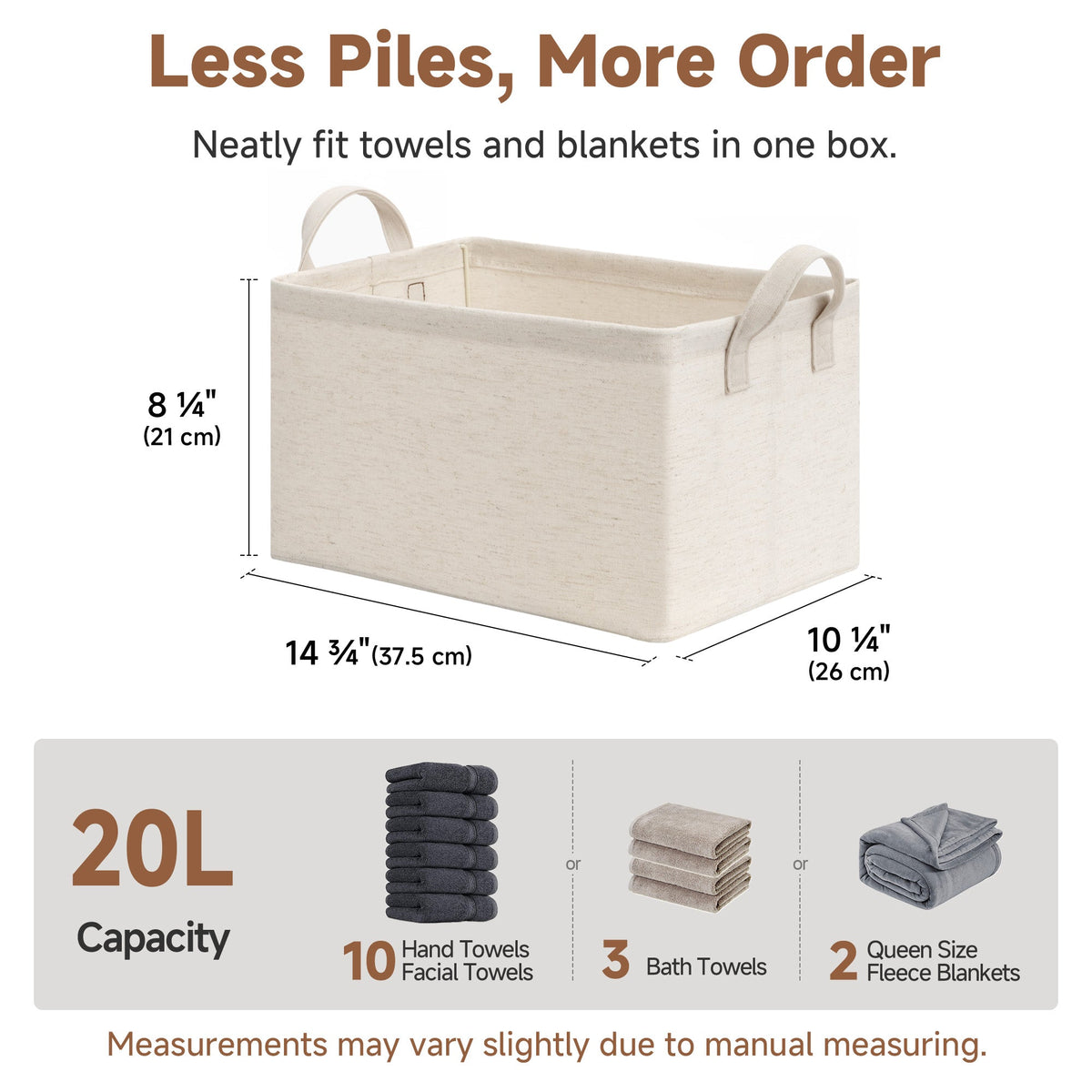 Storage Bins, Metal Frame, Beige-Cotton-linen, 2-Pack
