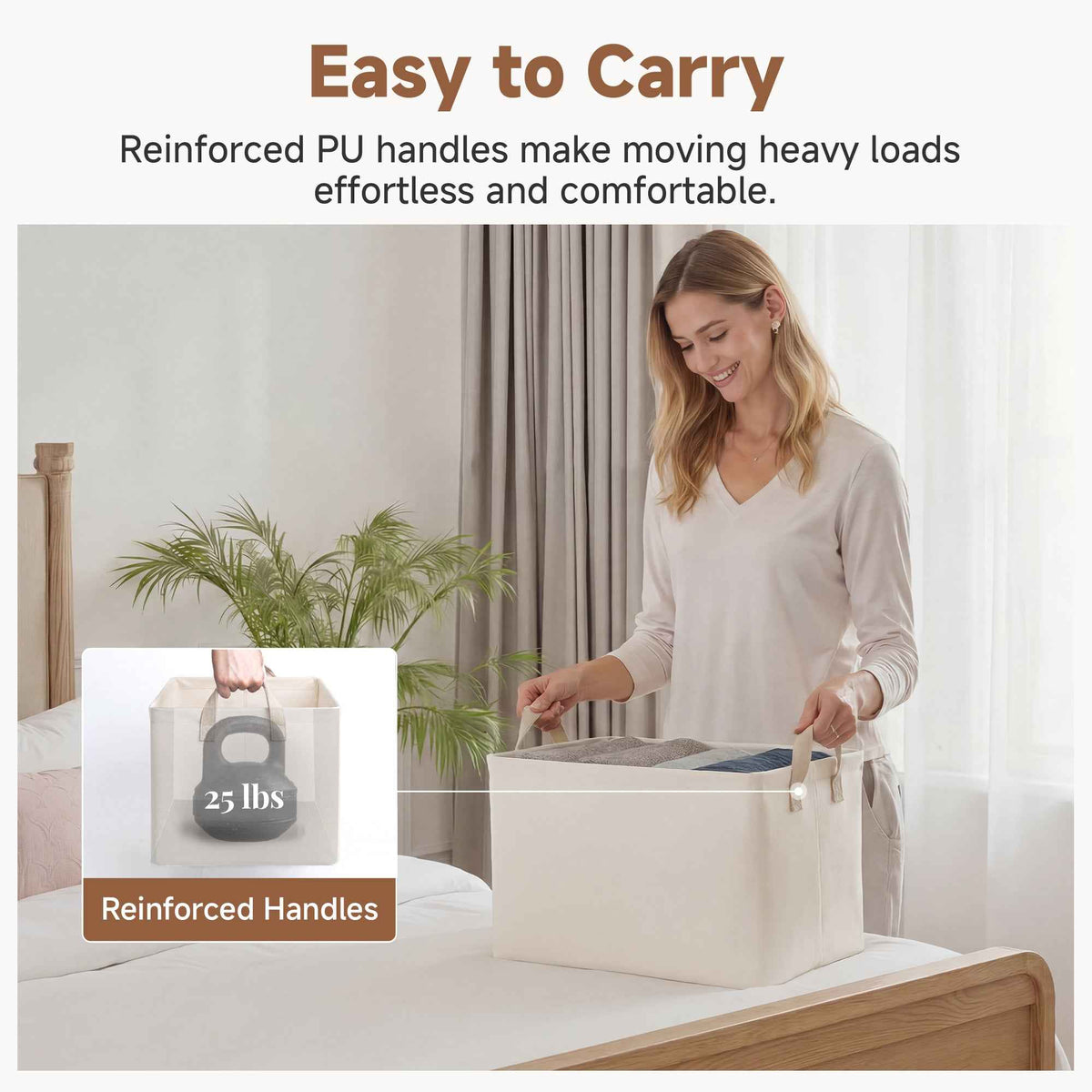 Soft-Touch Fabric Storage Bins with Handles, Set of 2