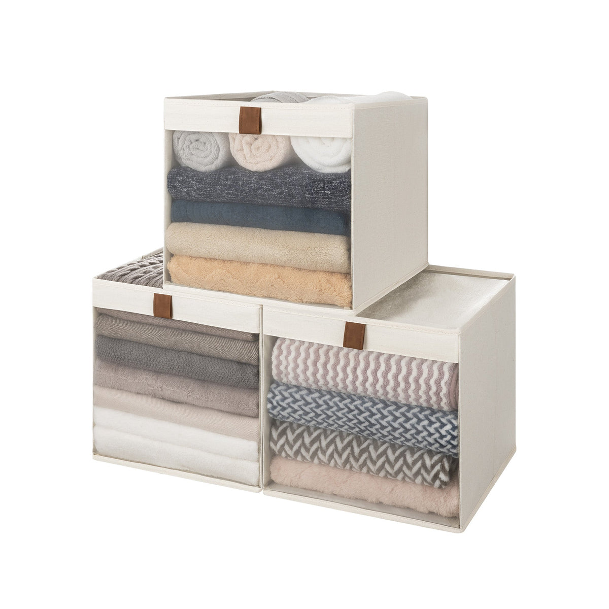 Fabric Cube Storage Bins with Clear Window, 3-Pack