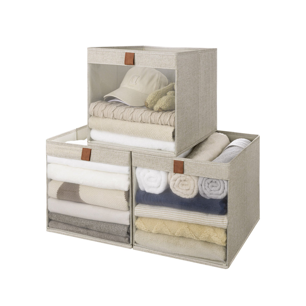 Fabric Cube Storage Bins with Clear Window, 3-Pack