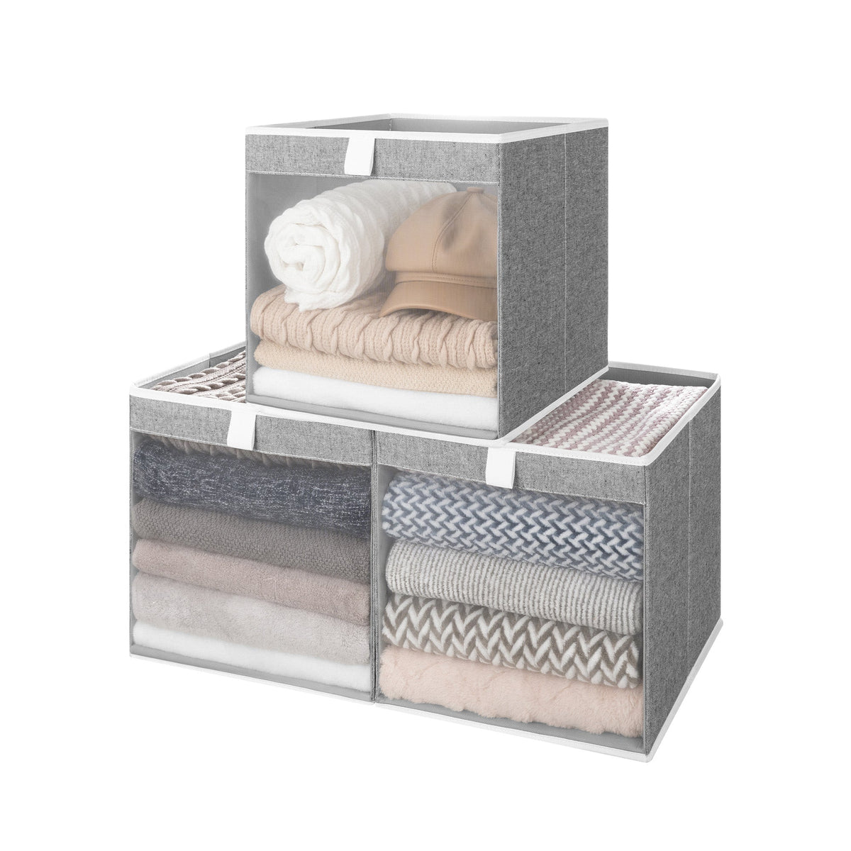 Fabric Cube Storage Bins with Clear Window, 3-Pack