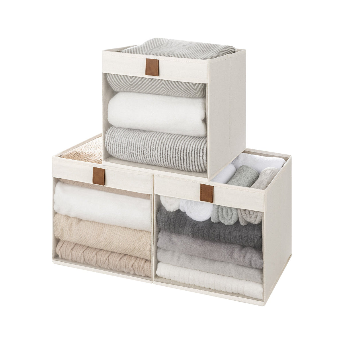 Fabric Cube Storage Bins with Clear Window, 3-Pack
