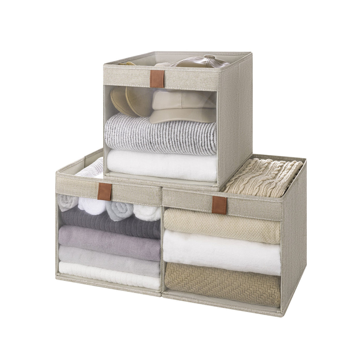 Fabric Cube Storage Bins with Clear Window, 3-Pack
