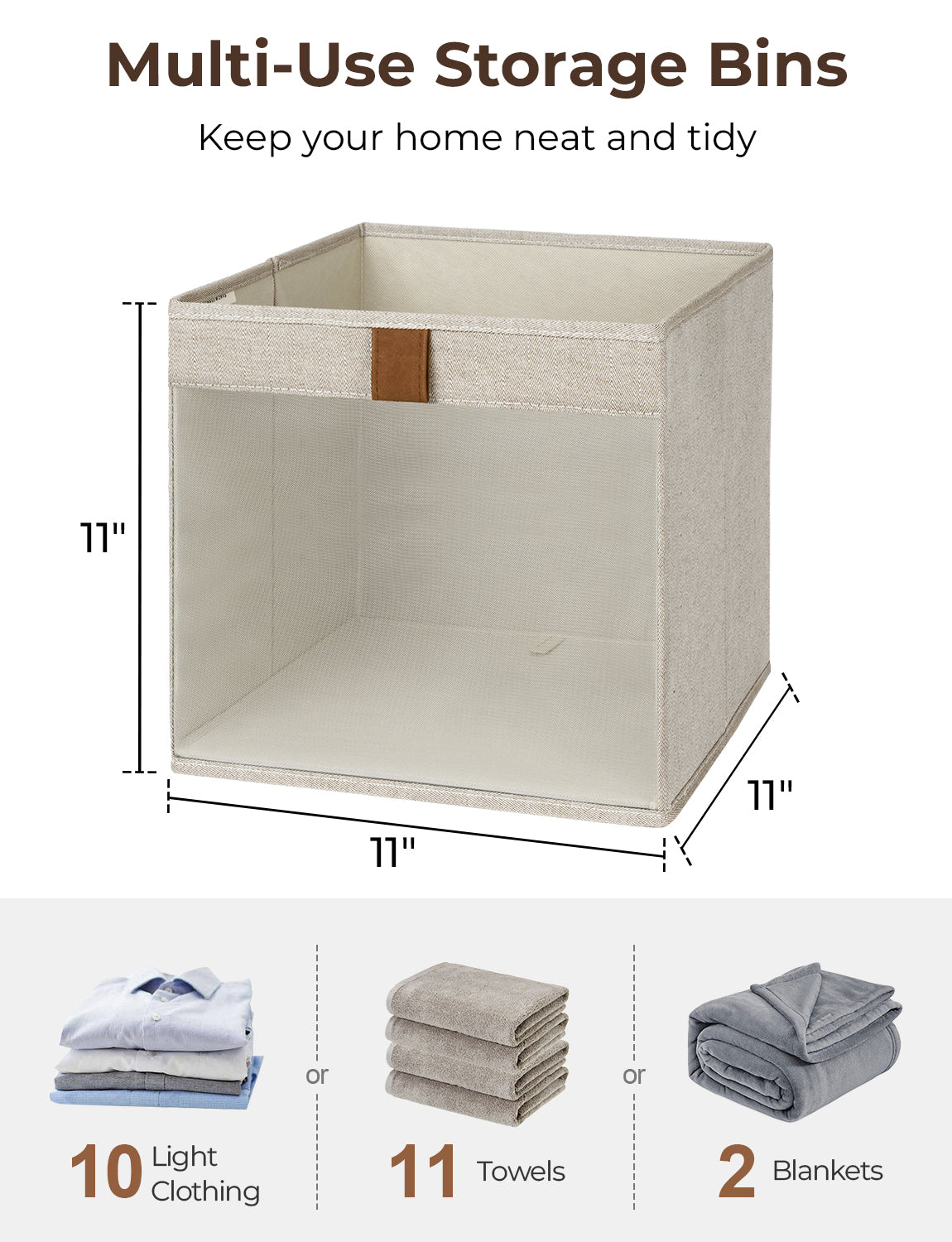 Fabric Cube Storage Bins with Clear Window, 3-Pack