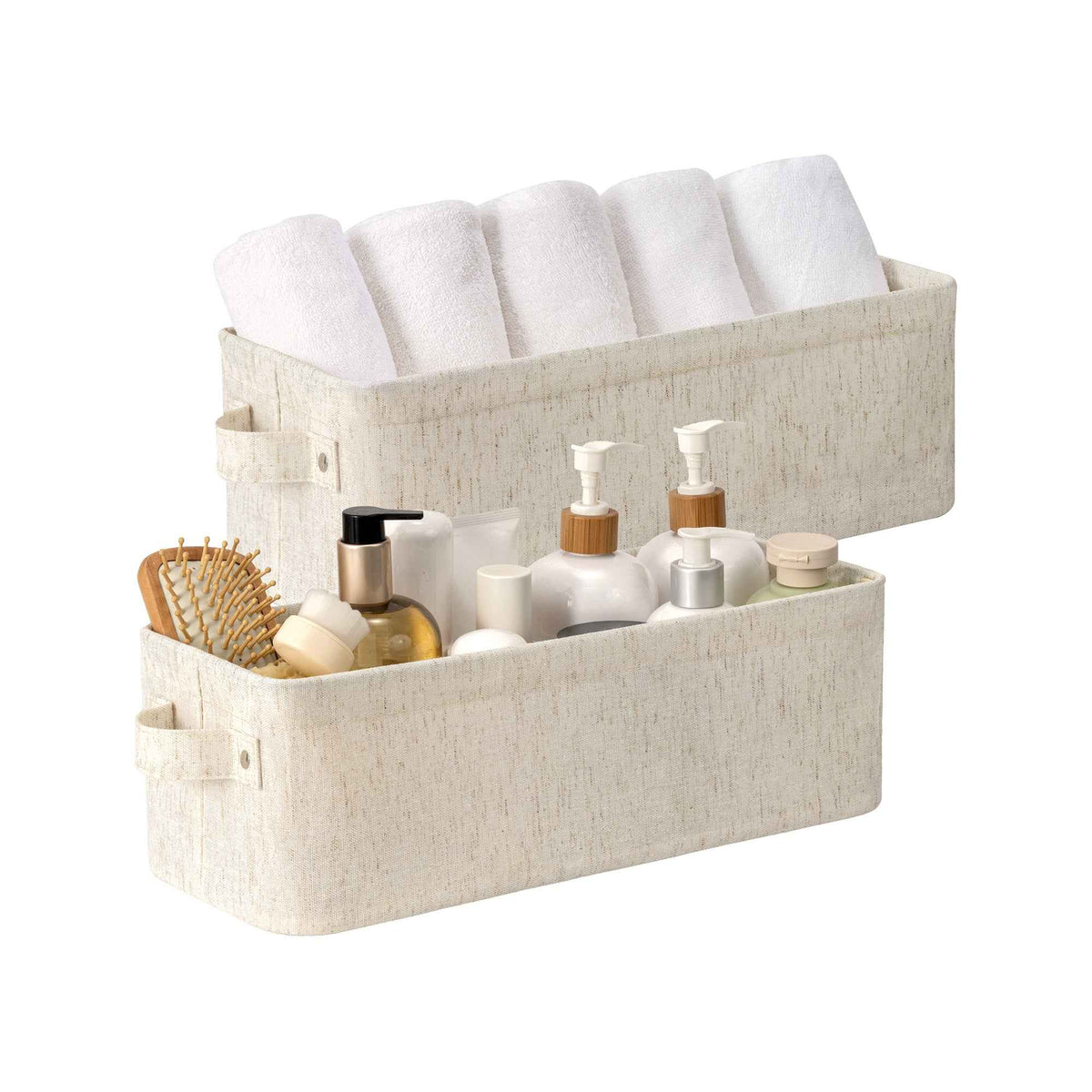 Rustic Linen Narrow Storage Bins, Medium, Set of 2