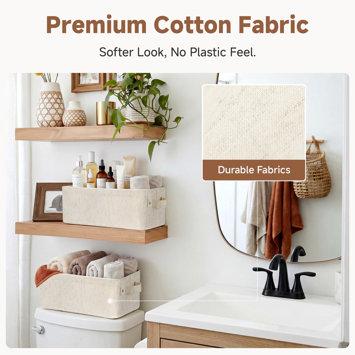 Rustic Linen Narrow Storage Bins, Medium, Set of 2