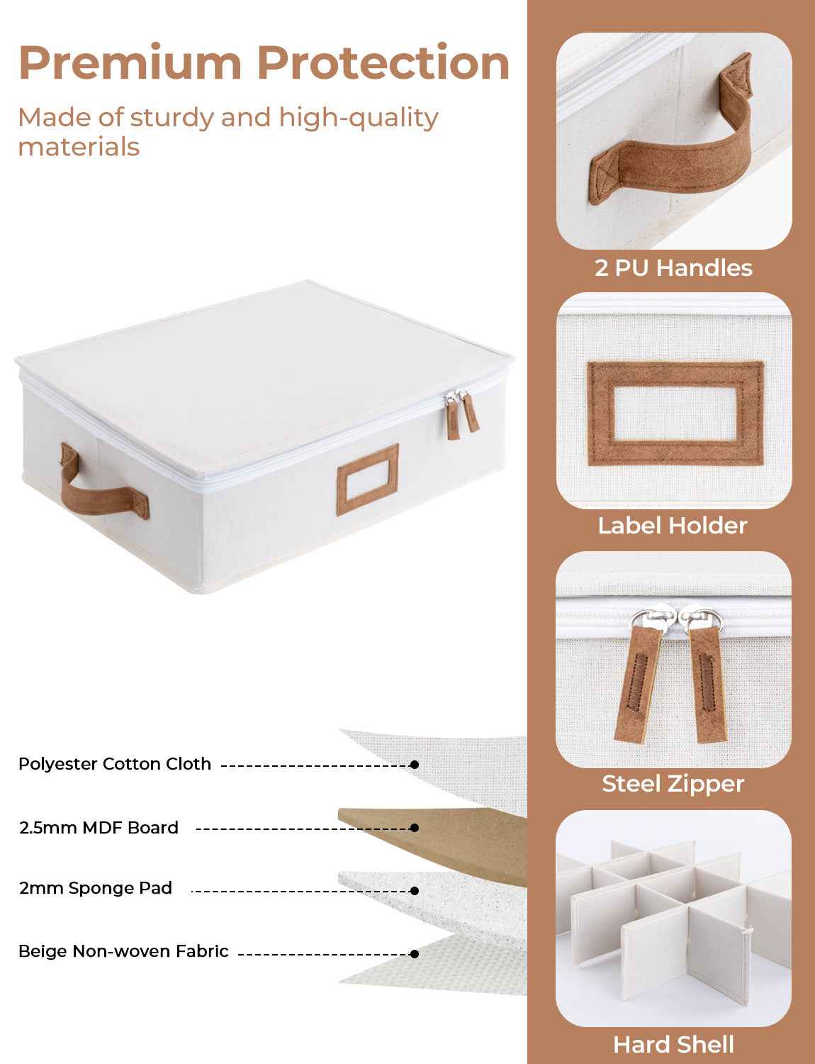 Hard Shell China Storage Containers for Dishes, Plates and Mugs