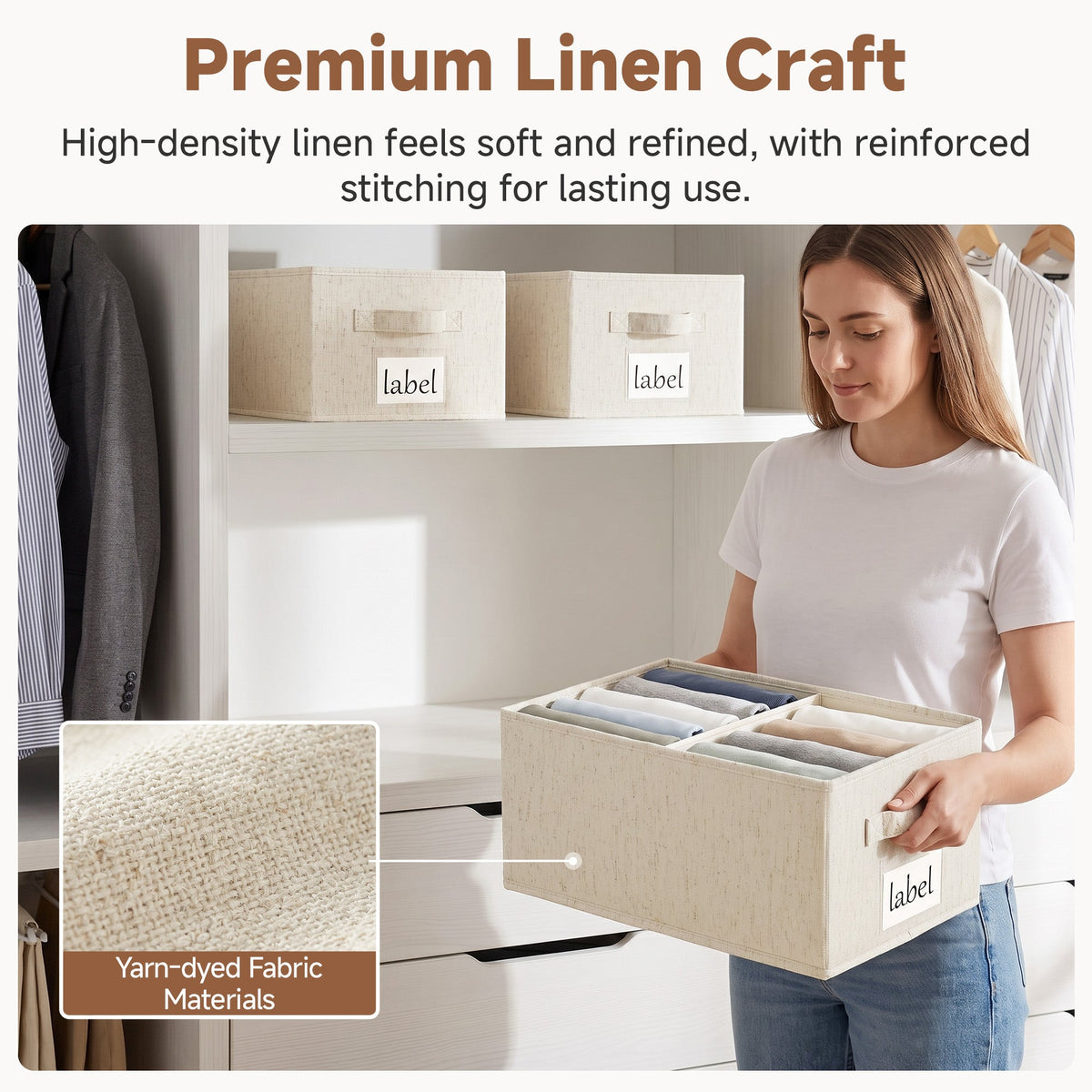 Rustic Linen Storage Bins with Divider and Label Holder