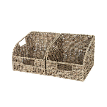 Handwoven Seagrass Baskets with Built-in Handles, 2 Pack